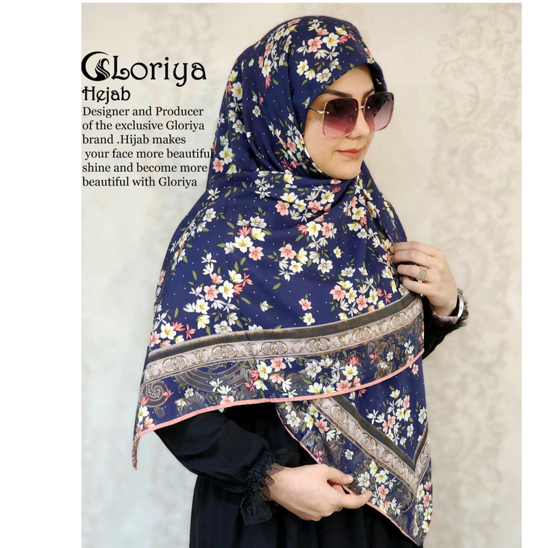 روسری نخ ترک اعلاء طرح سرمه ای با گلهای ریز رنگی