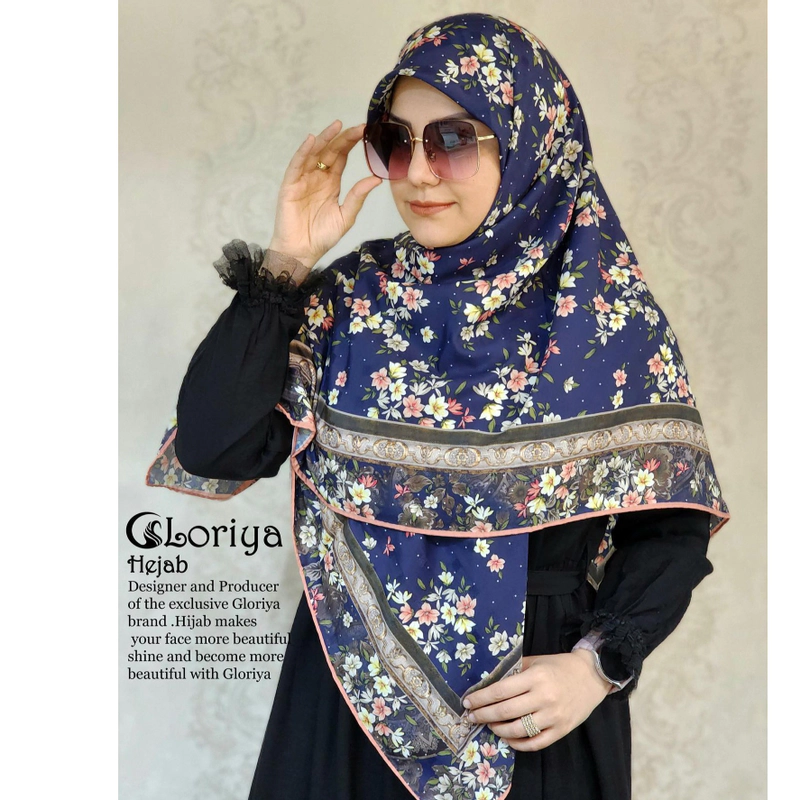 روسری نخ ترک اعلاء طرح سرمه ای با گلهای ریز رنگی