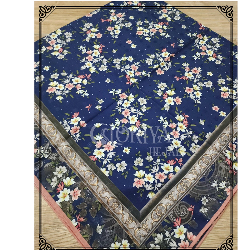 روسری نخ ترک اعلاء طرح سرمه ای با گلهای ریز رنگی