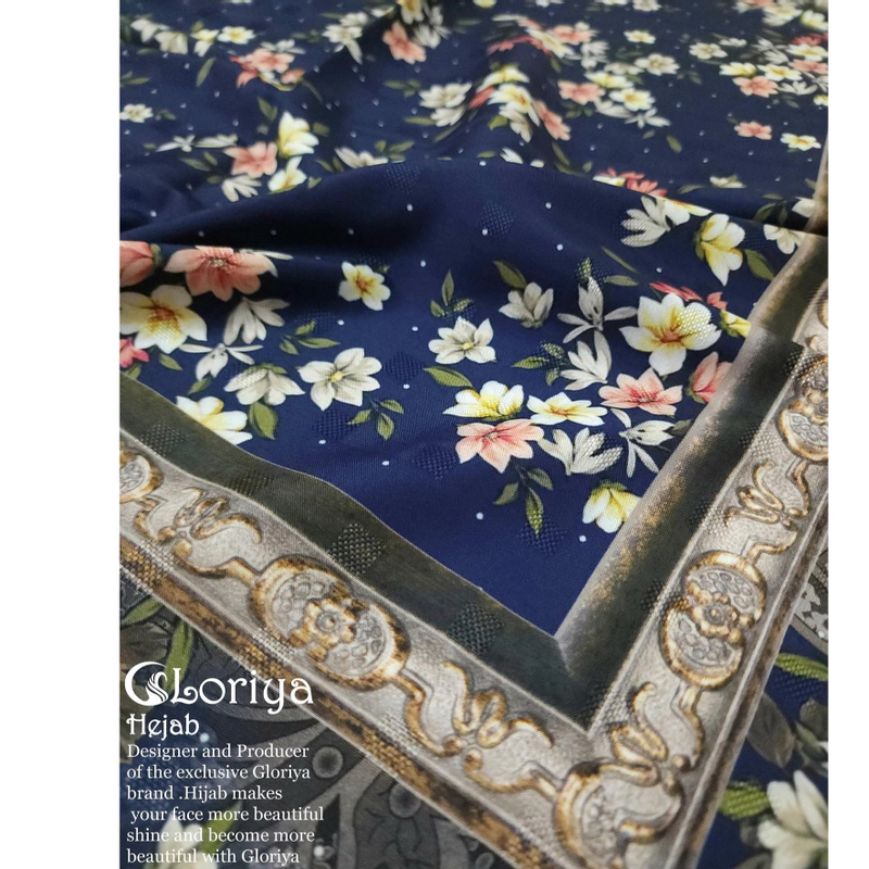 روسری نخ ترک اعلاء طرح سرمه ای با گلهای ریز رنگی