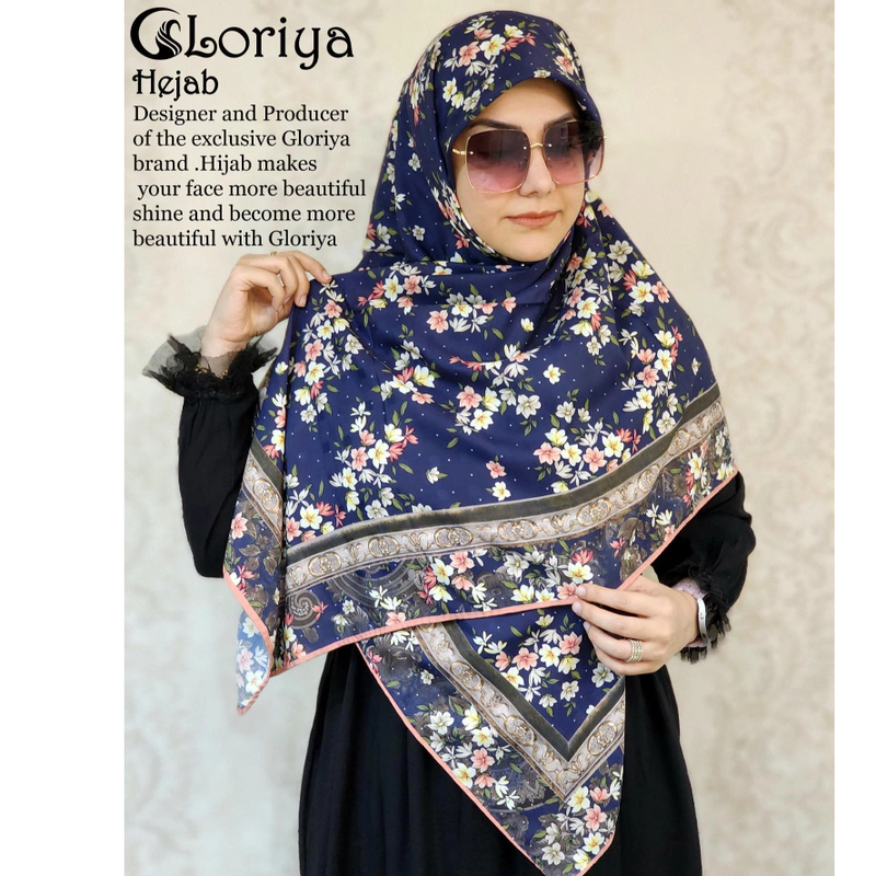 روسری نخ ترک اعلاء طرح سرمه ای با گلهای ریز رنگی