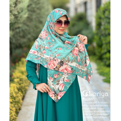 روسری نخ ترک طرح فیروزه ای گلدار